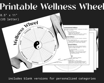 Printable Yin Yang Life Balance Wheel : Worksheet with Blank Categories