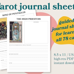 Livro de exercícios de tarô para impressão 78 páginas - Folhas de diário guiado para estudar Aprenda o baralho de cartas Rider-Waite-Smith - Carta 8,5x11 - Download instantâneo de PDF