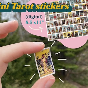 Download instantâneo: adesivos para impressão de mini cartas de tarô - um pequeno baralho para registro no diário, página única