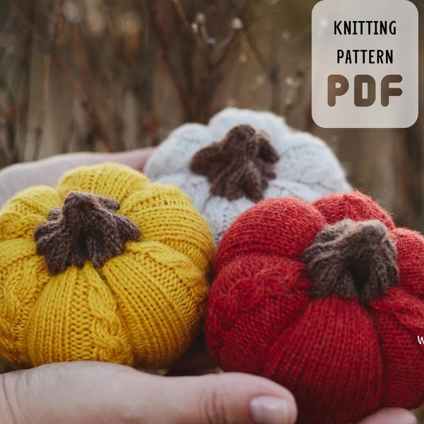 Knitted pumpkin pattern. Cozy cable pumpkins for autumn home decor, Halloween party, Thanksgiving day or rustic decorations. PDF pattern.