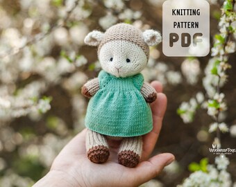 Sheep pattern, toy knitting pattern a sheep in a dress, staffed lamb doll, plush lamb toy. Knitting animal toy. Cute sheep toy, PDF pattern.