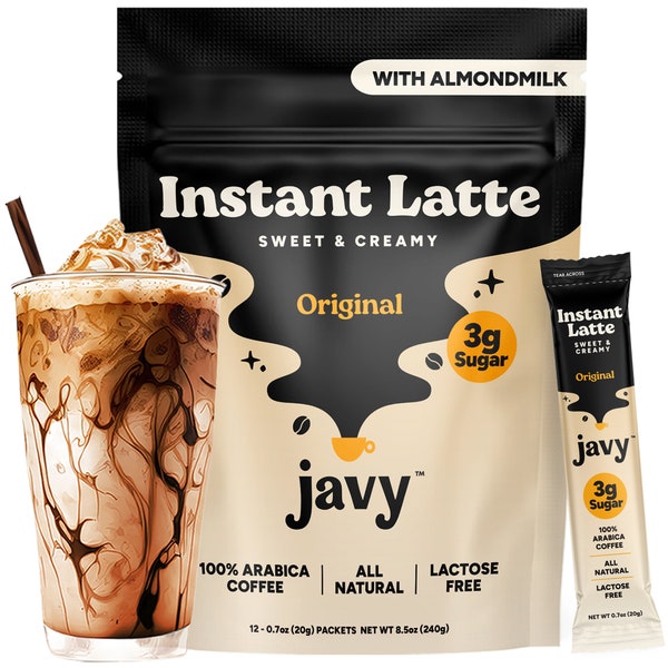 Javy Instant Latte-Instant Coffee Packets-100% Arabica Coffee- Zero Artificial Flavors & Sweeteners-Enjoy Hot or Cold,12 servings per bag