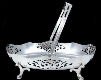 Elegant Edwardian silver plated pierced fruit basket with handle