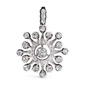 Victorian diamond starburst pendant, 5.90ct old-cut diamonds in domed silver and gold setting, original velvet fitted antique case, c. 1890s