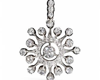 Victorian diamond starburst pendant, 5.90ct old-cut diamonds in domed silver and gold setting, original velvet fitted antique case, c. 1890s