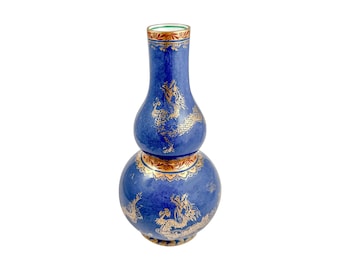 Antique 1900's Wedgwood Daisy Makeig-Jones porcelain blue and gold double gourd "Celestial Dragon" vase