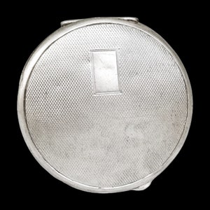 Custodia compatta in argento sterling Art Déco tornita a polvere, cartiglio vuoto