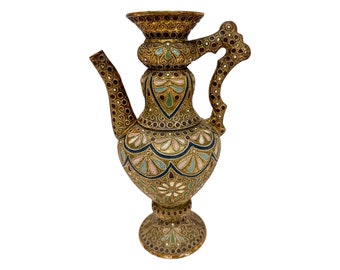 Victorian Wilhelm Schiller & Sohn pottery baluster ewer in Islamic style