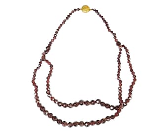 Collar antiguo Belle Époque de dos vueltas con granate y cierre de oro en estilo estético/Artesanía