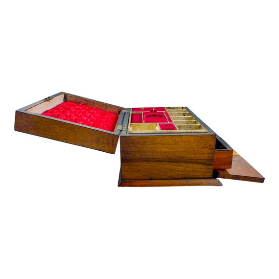 Antique Victorian walnut work and jewellery box w… - image 3