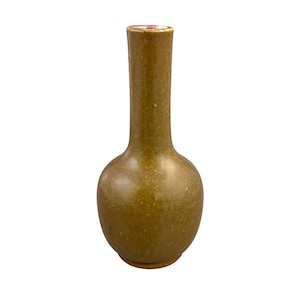 Antique Chinese 19th century tea dust glaze vase with long neck and bulbous belly