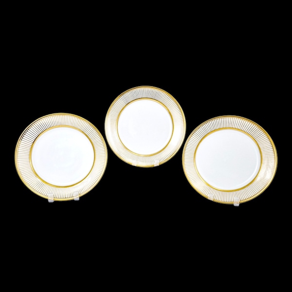 Antique 1830’s French Empire Old Paris porcelain set of 3 gilded side / dessert plates, Jean-Pierre Feuillet