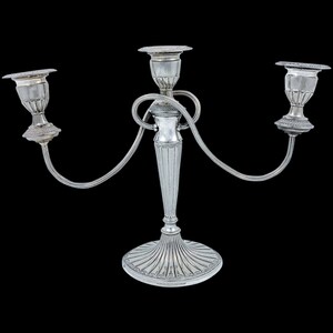 Vintage 1950&#39;s Egyptian revival three-arm silver plated candelabra, Falstaff