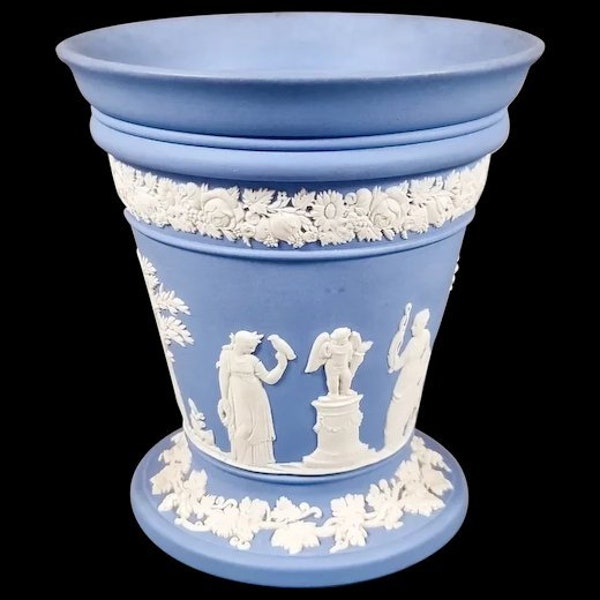 Wedgwood blauwe Jasperware bloempot / plantenbak / vaas met Griekse Romeinse neoklassieke scènes