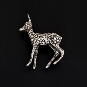 Art Deco German sterling silver and marcasite baby deer brooch