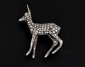 Art Deco German sterling silver and marcasite baby deer brooch