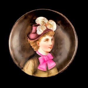 Antique 19th Century Biedermeier German KPM miniature porcelain bowl / trinket dish with portrait of lady