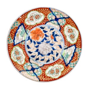 Antique Japanese Meiji porcelain Arita Imari charger plate painted with flowers