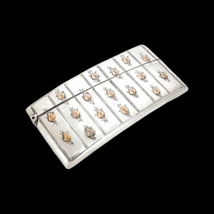 Antiek Art Deco sterling zilver 9kt roségouden kaartdoosje met bladdecoratie