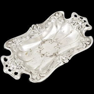 1890’s Art Nouveau oblong trinket dish embossed with foliage and women&#39;s faces