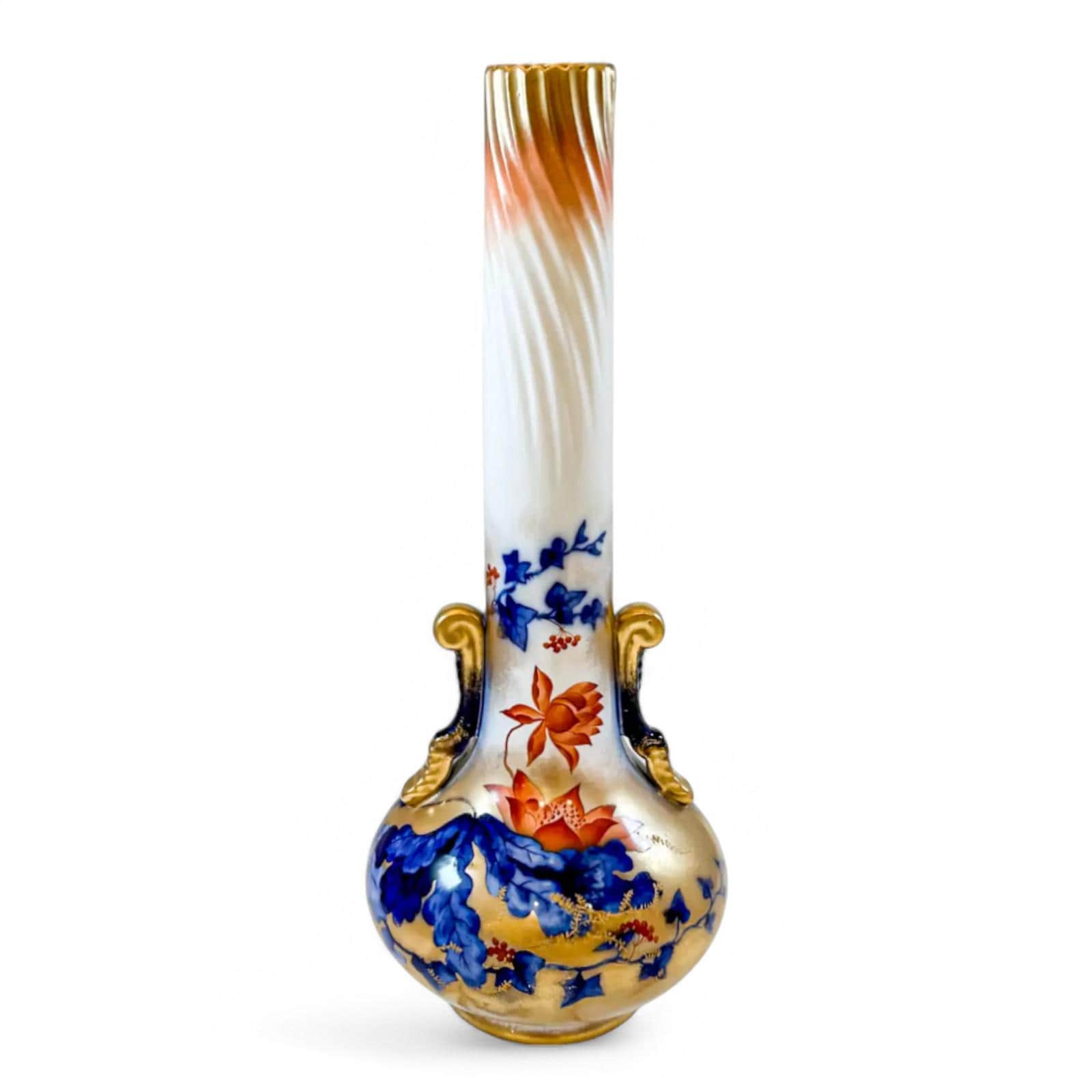 Antique Victorian George Jones Faience Tall Vase, Japanese Azalea