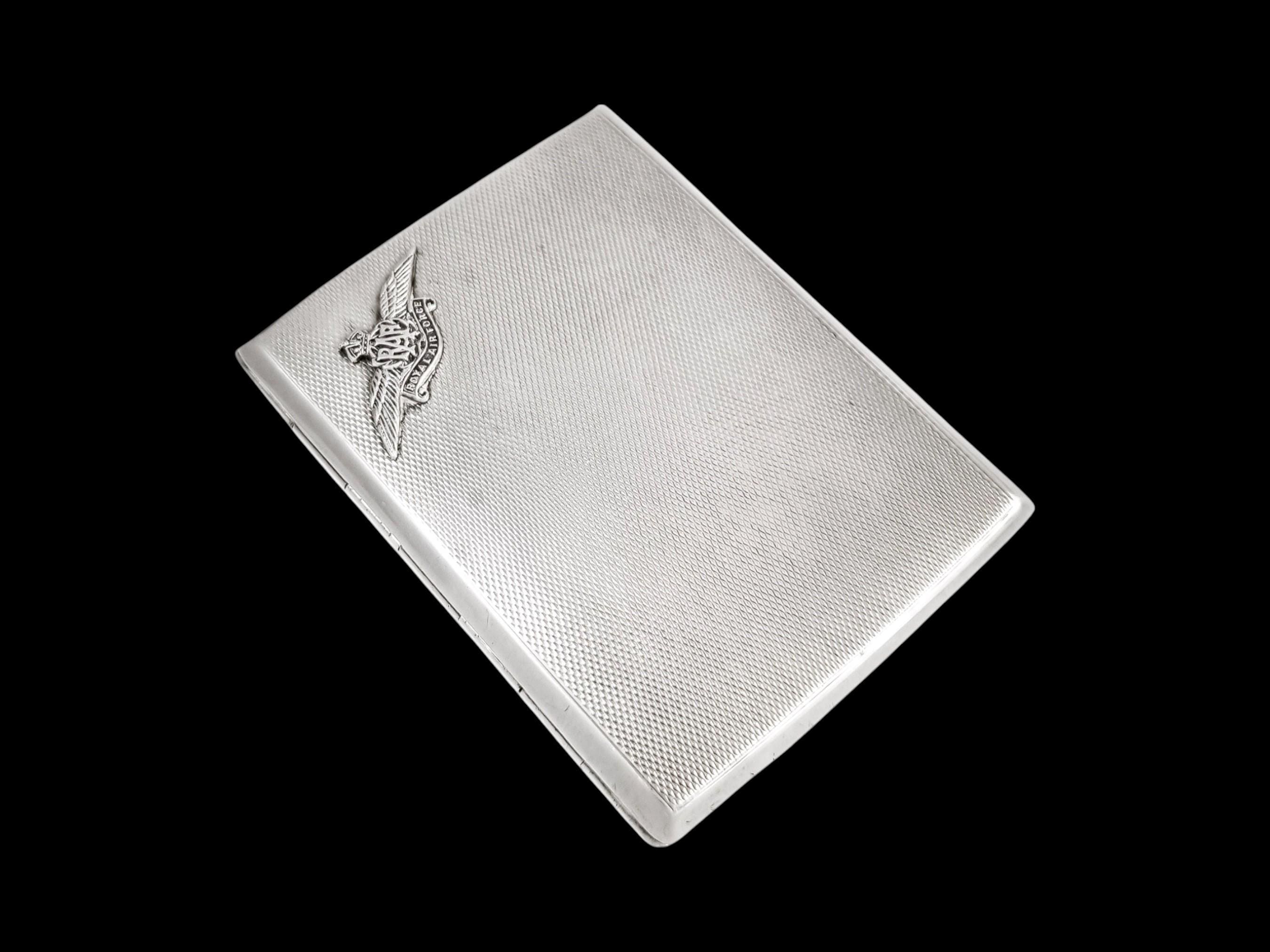raf cigarette case Antique 1930's Royal Air Force (RAF) Gilt Sterling Silver Engine-turned  Cigarette or Card Case
