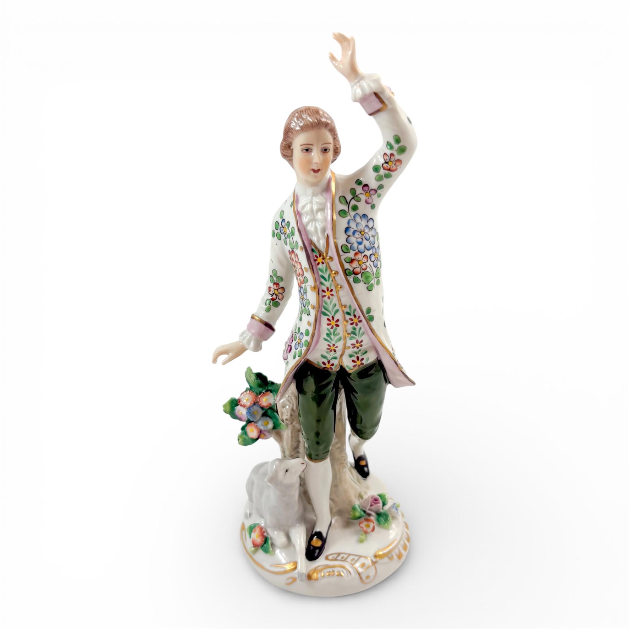 Antique Sitzendorf Porcelain Rococo Gentleman Figurine With Lamb
