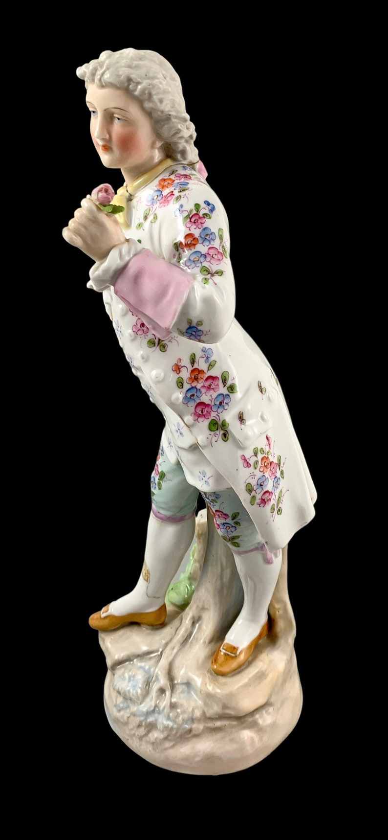 Antique 1830s Meissen Porcelain Figurine of Regency Dandy Gentleman Holding a Tricorne and