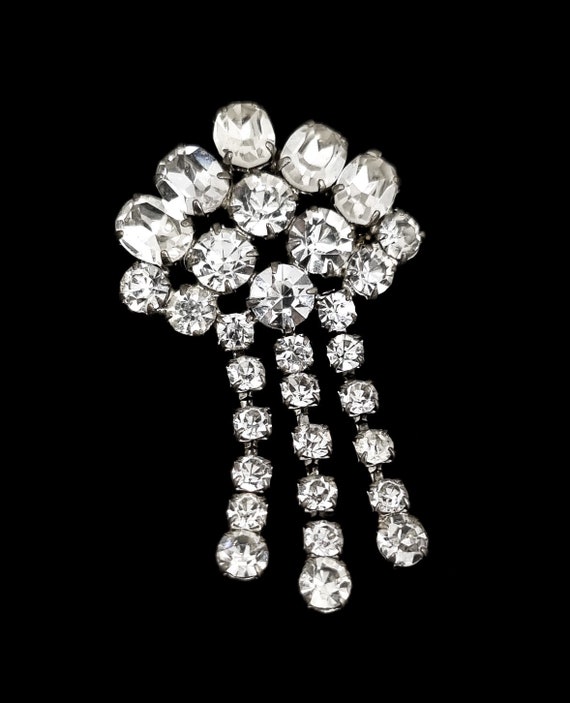 Broche Vintage Années 60 - Strass Blanc Et Vert - Environ 4 Cm - Alliage Et Acrylique - Occasion