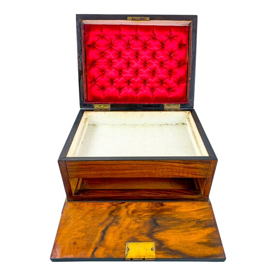 Antique Victorian walnut work and jewellery box w… - image 2