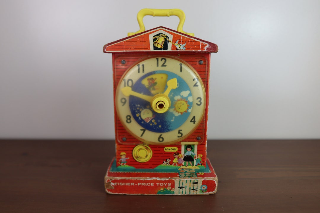 Classic Vintage 1968 Fisher Price music Box Teaching Clock 998 Made in
