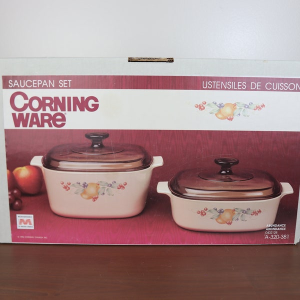 vintage 1992 Made in USA CorningWare Set de 2 casseroles couvertes - Nouvelle boîte scellée d’usine non ouverte