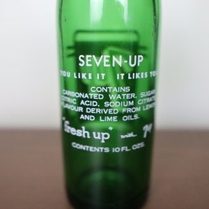 Vintage 1970s Green 7up Bottle 10 Fl Oz Very Clean and No Damage image 4