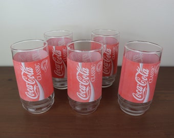 Vintage 1980s Set of 5 Identical Coca-Coca Classic Glasses - Excellent Condition