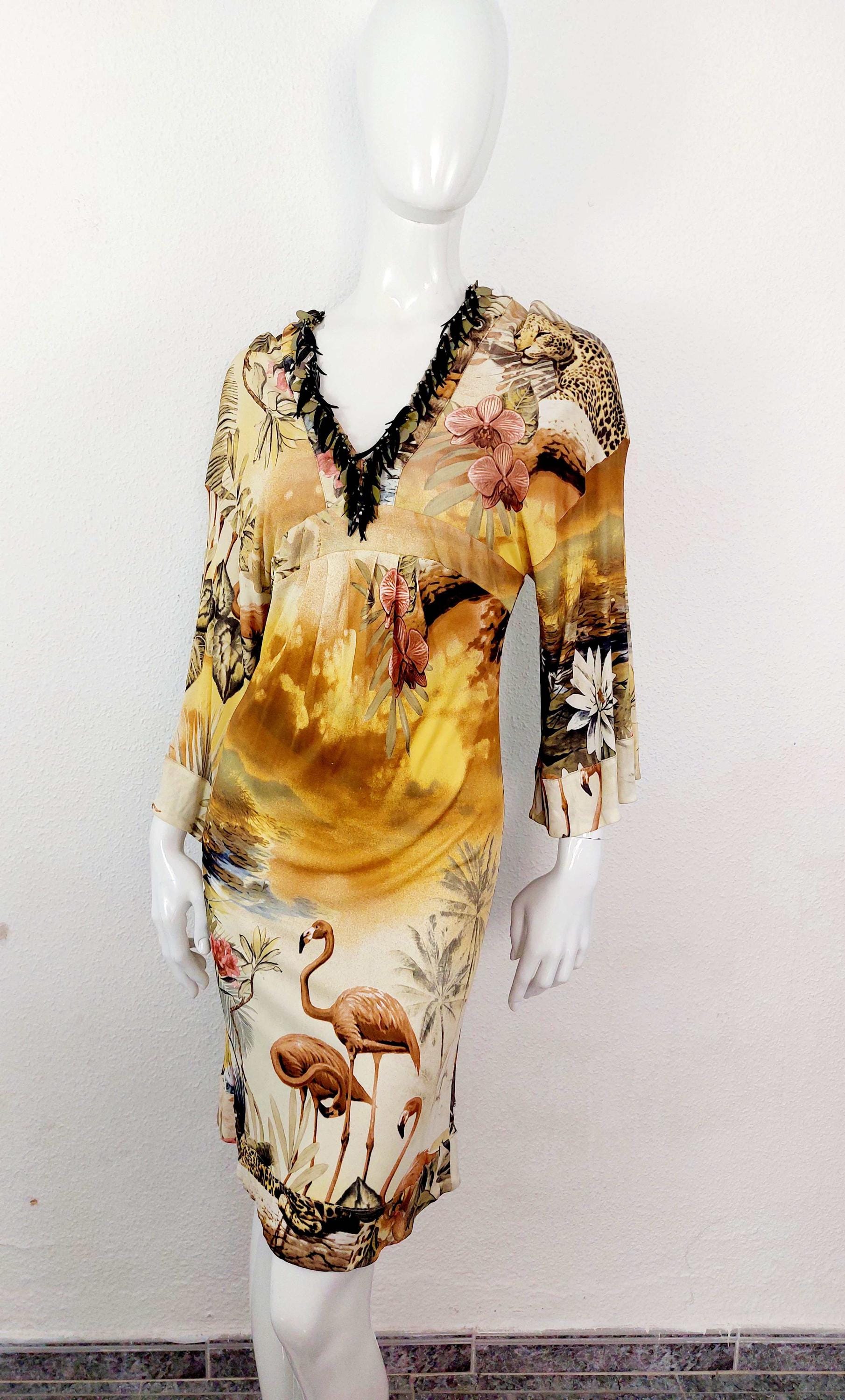 Archival Y2K Roberto Cavalli Tropical Flamingo Beaded Floral
