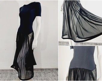 Issey Miyke Pleats Please Origami Kimono Mesh Tulle Black Corset Formal Braced Maxi Dress