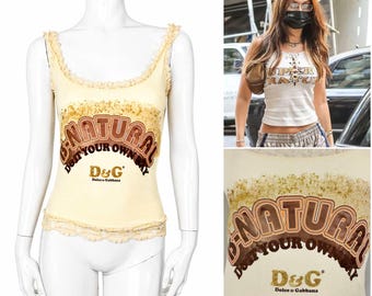 Dolce and Gabbana Be Natural B-Natural Super Nature Bella Hadid D&G Vintage Camiseta sin mangas con encaje y cordones de los 90
