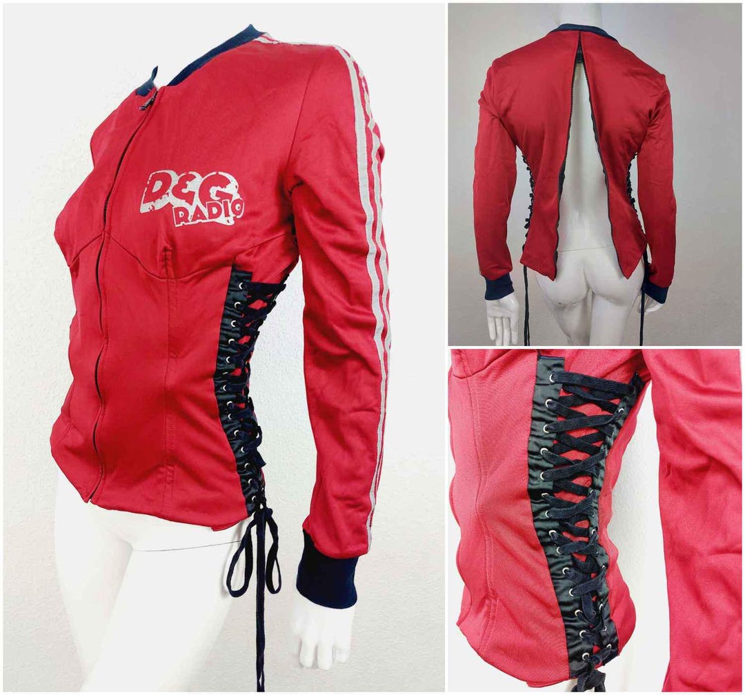 Dolce and Gabbana D&G Radio Red Black Lace-up Corset Zip Zipper
