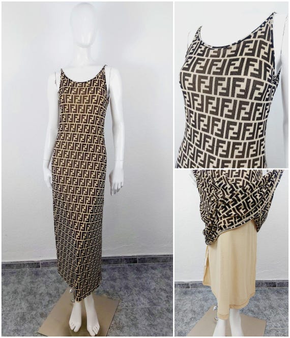 【関税込み】fendi FF MONOGRAM DRESS Fendi Zucca Monogram FF 90's Vintage Iconic Beige Black