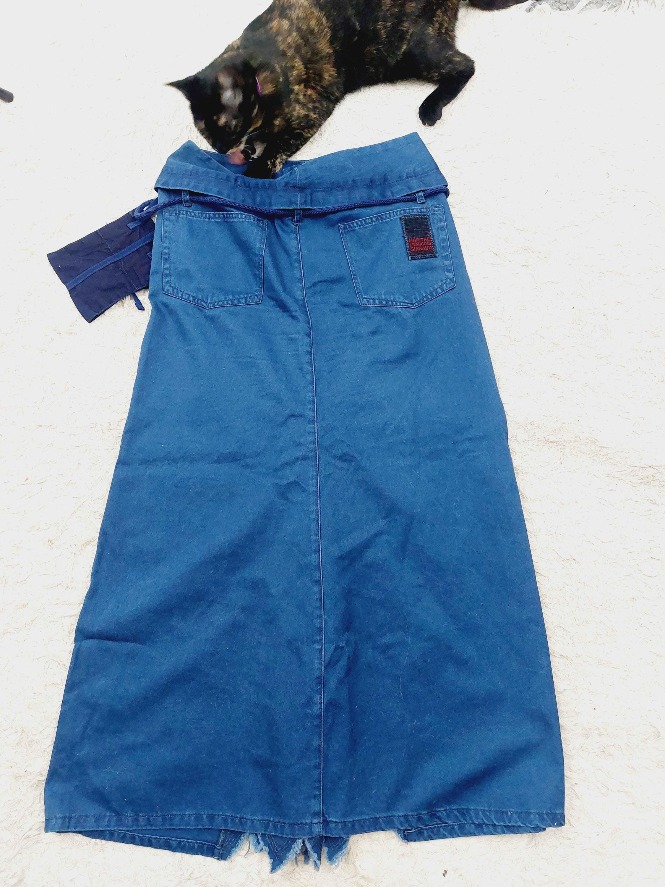 Jupe En Jean Destructurée Vintage Girbaud - Taille 40, Longue, Bleue, Occasion Très Bon état