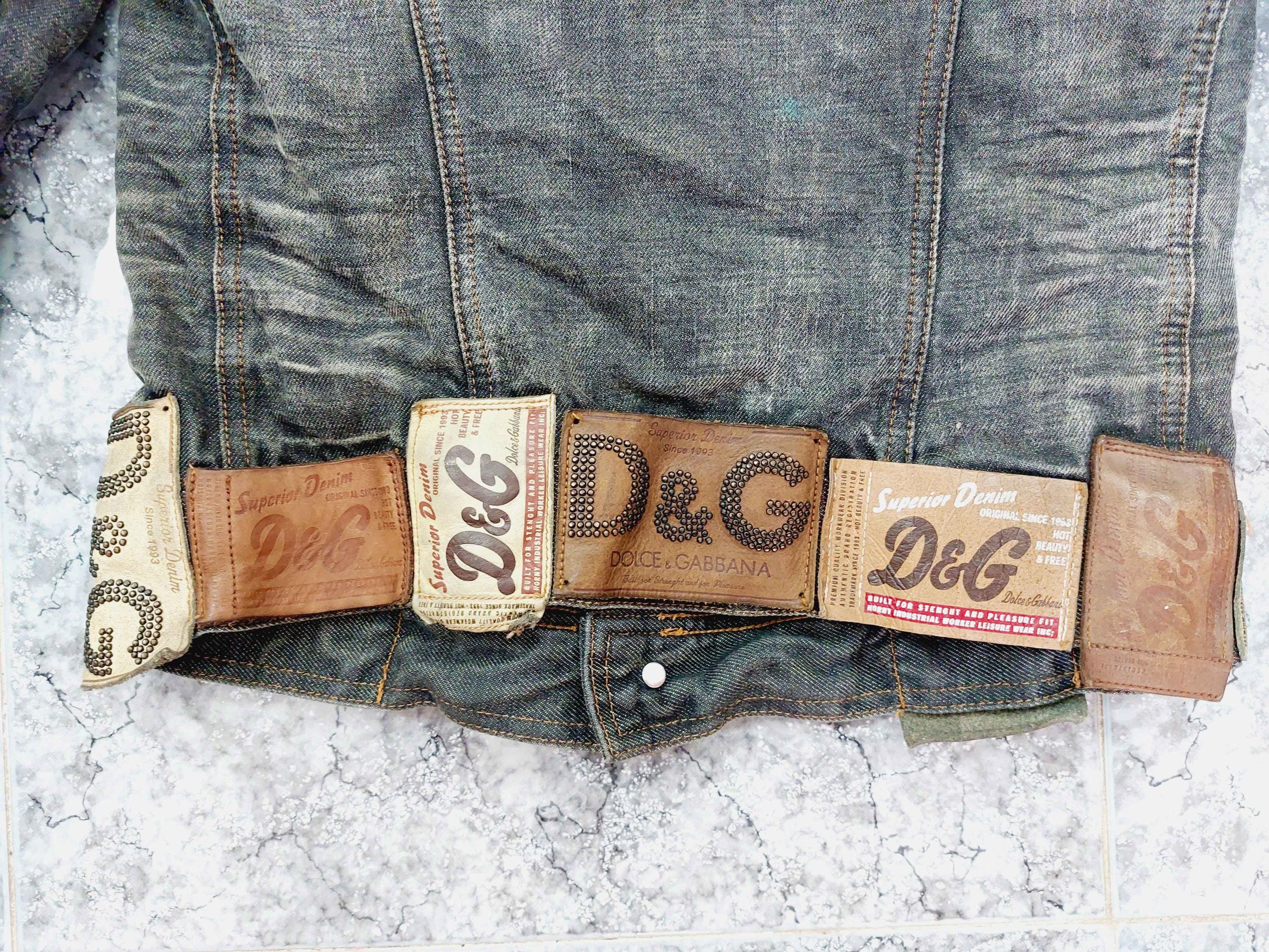 Dolce and Gabbana D&G Leather Patch Denim Brand Tag Tab Acid Wash