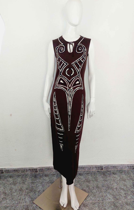 Miss Sixty Tribal Maori Skeleton Amazing Graphic Printed Stretch Maxi Long  Dress Vintage '90s Y2K Italy - Etsy Ireland