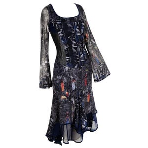 navy formal dress long sleeve Vintage Navy Blue Jewel Neck Modest Blue Long Sleeve Prom Dress