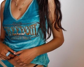 Camiseta sin mangas Dolce & Gabbana D&G Freedom Velvet Y2K Azul Turquesa Gossip Girl