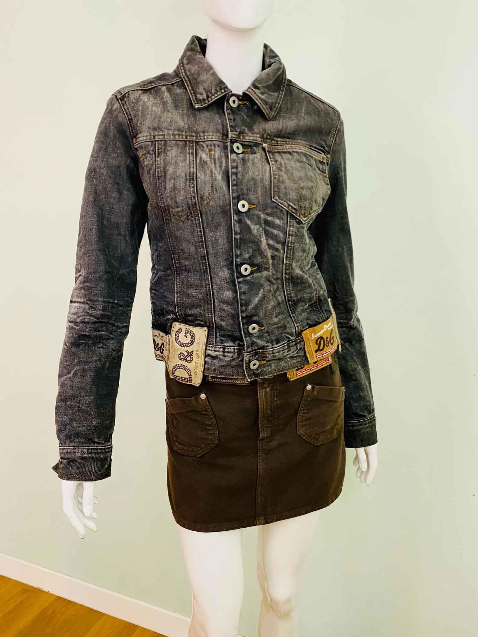 Dolce and Gabbana D&G Leather Patch Denim Brand Tag Tab Acid Wash