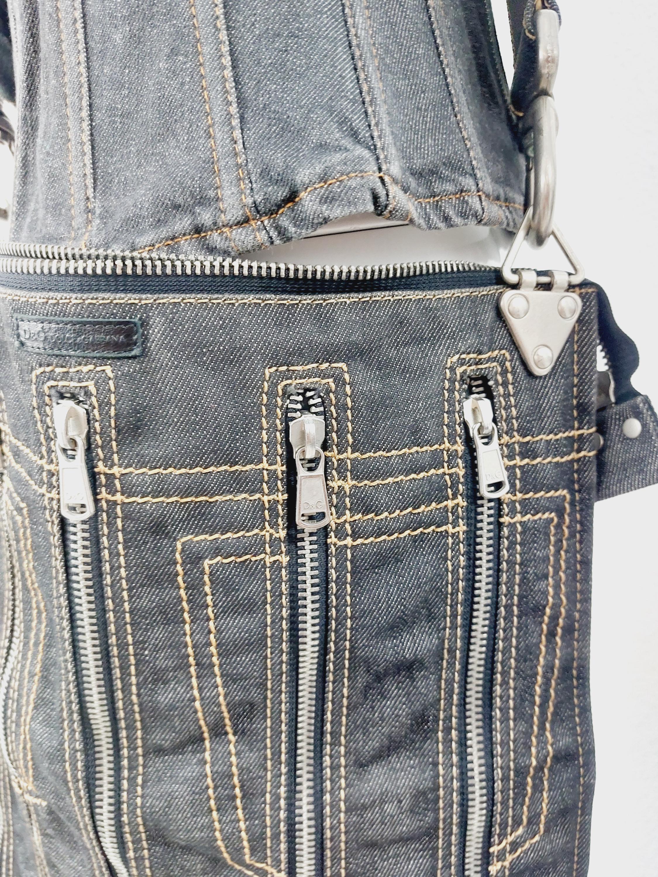 Dolce and Gabbana D&g Denim Jeans Zipper ZIP All Around Messenger