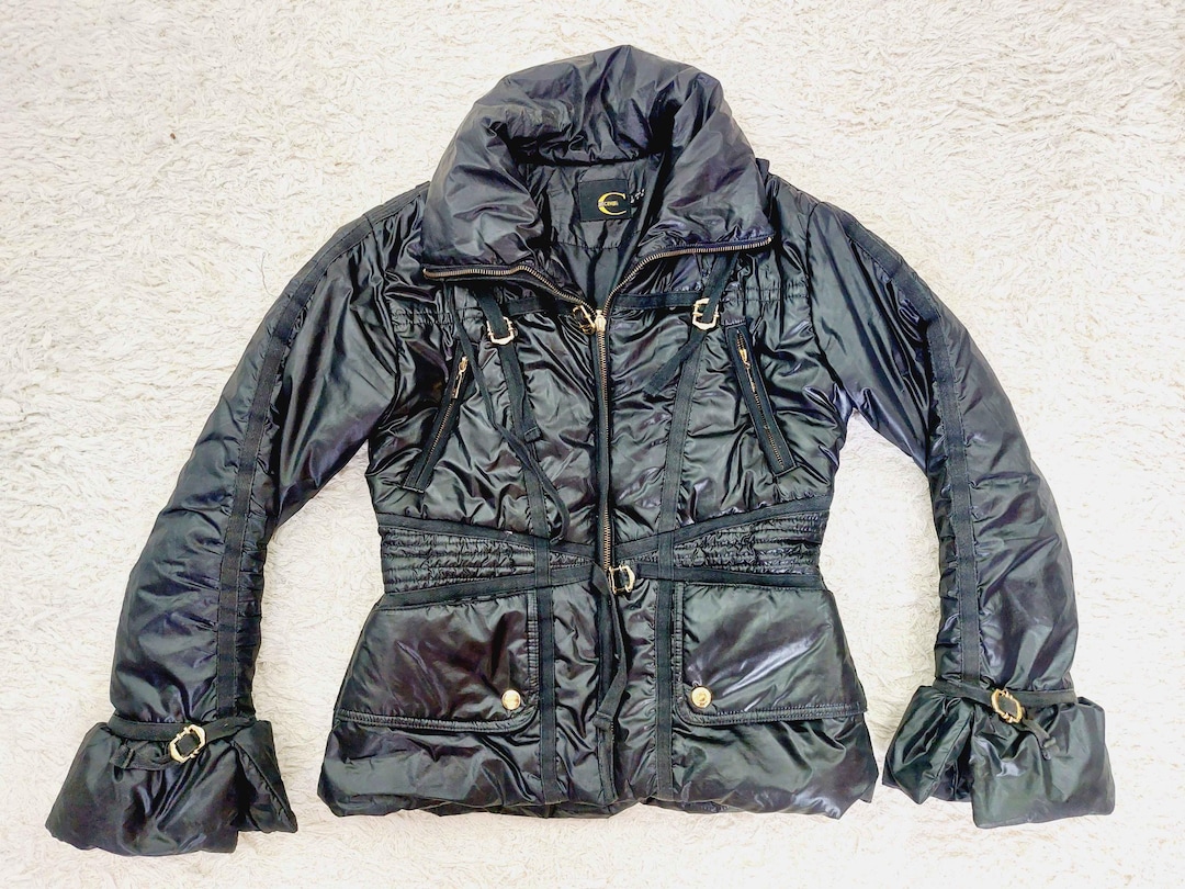 Just Cavalli ボンテージ ジャケット bondage puffer Roberto Cavalli Black Bondage Strap BDSM Tactical Goose Feather