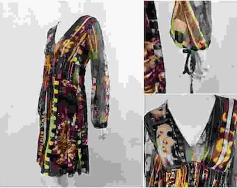 Jean Paul Gaultier JPG Face Faces Silhouettes Abstract Multicolor Striped Paris Cinema Transparent Mesh Dress