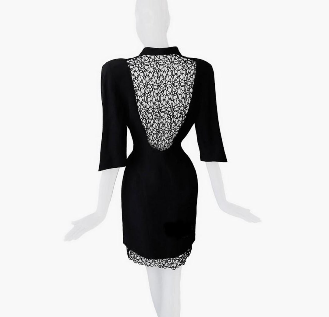 Thierry Mugler Archival Black Lace Open Back Cutout Sculptural