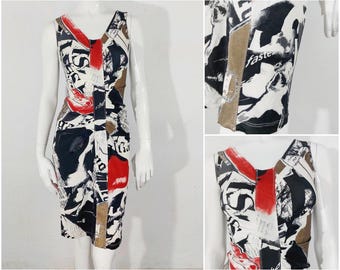 John Galliano Dior Emily Ratajkowski  Iconic Newspaper English Gazette Vintage 90's  Pop Art Cyrillic Archival Russian Chinese Midi Dress